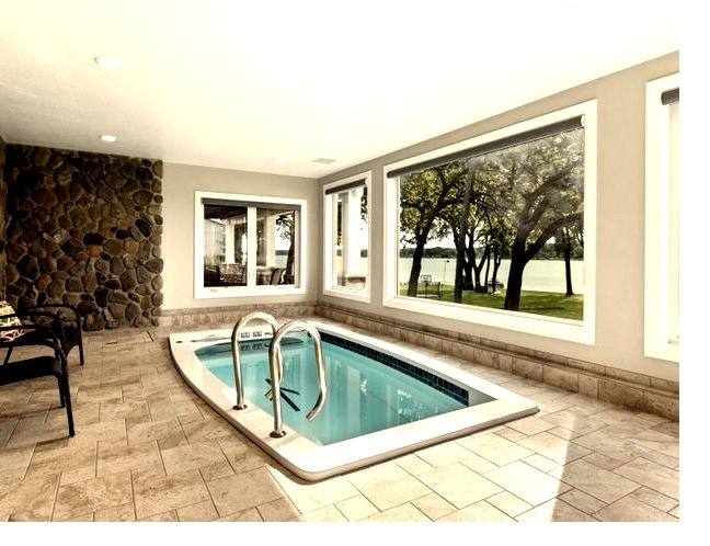 Inspiration for a large timeless indoor tile and rectangular lap hot tub remodel